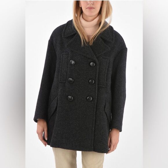 NWOT Isabel Marant Wool Blend Charcoal Short 4 pocket Double Breasted PeaCoat - Picture 2 of 16